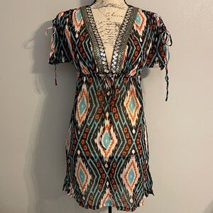 INC Beach International Concepts Southwest Print Embellished Swim Cover Size S